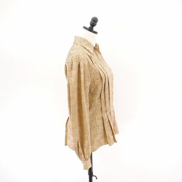 Liz Claiborne Vintage Gold Paisley Pintuck Button Down Blouse Pleated Size‎ 4 - Picture 7 of 10